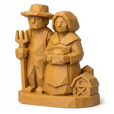 Wood Carved-Like Homestead Figurine in Ochre Yellow Finish - 3D Printed in Canada (Ochre Yellow)