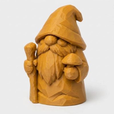 Wood Carved-Like Forest Gnome Figurine - Unique Desk Decor for Adults – 3D Printed in Canada - 3D Printed in Canada (Ochre Yellow)