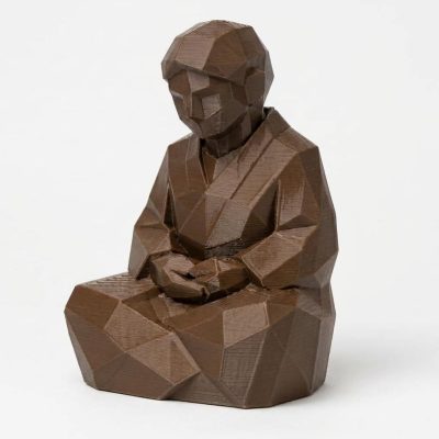 Wood Carved-Like Mindfulness Figurine in Black Walnut Finish - 3D Printed in Canada (Black Walnut)