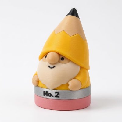 Pencil Gnome Collectible Figurine - Bearded Desk Decor in Bright Yellow and Pink - Unique Gift for Office Accent and Home Display - 3D Printed in Canada