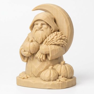 Wood Carved-Like Harvest Moon Figurine - Unique Desk Decor for Adults – 3D Printed in Canada - 3D Printed in Canada (White Oak)