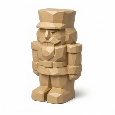 Wood Carved-Like Nutcracker Figurine - Unique Desk Decor for Adults 3D Printed in Canada - 3D Printed in Canada (Classic Birch)