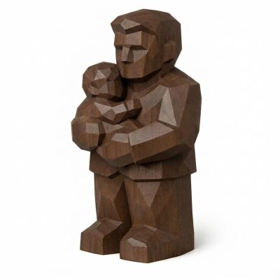Wood Carved Fatherhood Collectible Figurine in Black Walnut Finish - 3D Printed in Canada (Black Walnut)