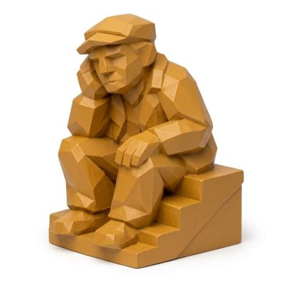 Wood Carved Back Steps Collectible Figurine in Ochre Yellow Finish - 3D Printed in Canada (Ochre Yellow)