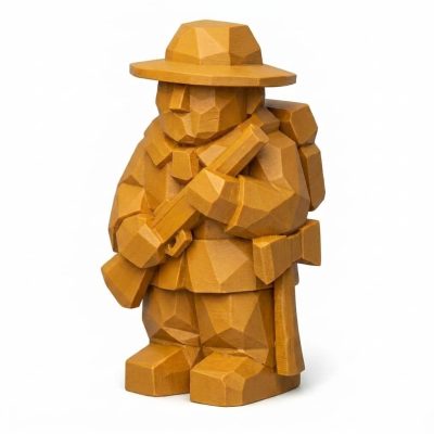 Wood Carved Canadian Settler Collectible Figurine in Ochre Yellow Finish - 3D Printed in Canada (Ochre Yellow)