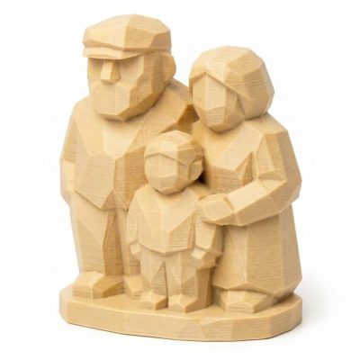 Wood Carved-Like Three Generations Figurine - Unique Desk Decor for Adults – 3D Printed in Canada - 3D Printed in Canada (White Oak)