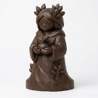 Wood Carved Budding Life Collectible Figurine in Black Walnut Finish - 3D Printed in Canada (Black Walnut)