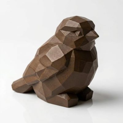 Wood Carved-Like Sparrow Figurine - Unique Desk Decor for Adults – 3D Printed in Canada - 3D Printed in Canada (Black Walnut)