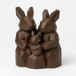 Wood Carved-Like Rabbit Family Figurine - Unique Desk Decor for Adults – 3D Printed in Canada - 3D Printed in Canada (Black Walnut)