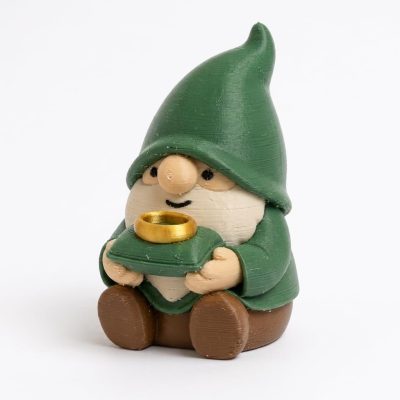 Bearded Ring Bearer Gnome Figurine - Striking Green Hat and Lantern Accent for Unique Desk Decor or Shelf Display - Ideal Gift for Home and Office - 3D Printed in Canada