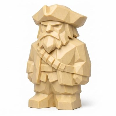 Wood Carved-Like Blackbeard Figurine - Unique Desk Decor for Adults – 3D Printed in Canada - 3D Printed in Canada (White Oak)