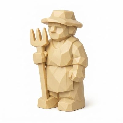 Wood Carved Farmhand Collectible Figurine in White Oak Finish - 3D Printed in Canada (White Oak)