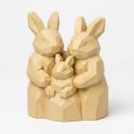 Wood Carved-Like Rabbit Family Figurine - Unique Desk Decor for Adults – 3D Printed in Canada - 3D Printed in Canada (White Oak)