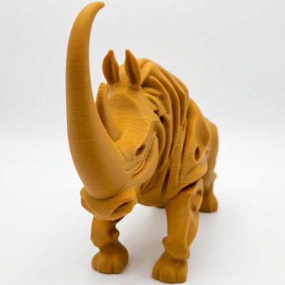 Wood Carved-Style Woolly Rhinoceros Figurine in Ochre Yellow Finish - 3D Printed in Canada (Ochre Yellow)