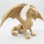 Carved Wood Elder Dragon Figurine in White Oak Finish - 3D Printed in Canada (White Oak)