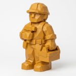Wood Carved Builder Collectible Figurine in Ochre Yellow Finish - 3D Printed in Canada (Ochre Yellow)