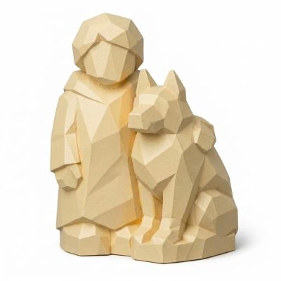 Wood Carved Companionship Collectible Figurine in White Oak Finish - 3D Printed in Canada (White Oak)