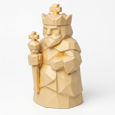 Wood Carved Chess King Collectible Figurine in White Oak Finish - 3D Printed in Canada (White Oak)
