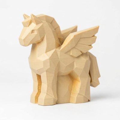 Wood Carved-Like Pegasus Figurine - Unique Desk Decor for Collectors - 3D Printed in Canada (White Oak)