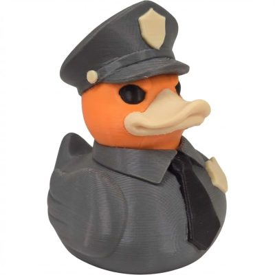 Police Officer Duck Figurine – Funny Law Enforcement Collectible for Desk Decor, Appreciation Gifts & Shelf Display – 3D Printed in Canada (Sunset Orange)
