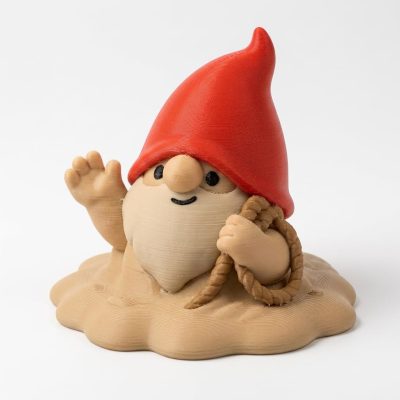 Quicksand Gnome Collectible Figurine - Charming Bearded Gnome with Red Pointed Hat and Rope Detail for Unique Desk Decor and Office Accent - 3D Printed in Canada
