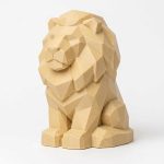 Wood Carved-Like Lion Figurine - Unique Desk Decor for Adults – 3D Printed in Canada - 3D Printed in Canada (White Oak)