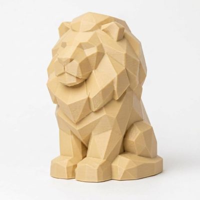 Wood Carved-Like Lion Figurine - Unique Desk Decor for Adults – 3D Printed in Canada - 3D Printed in Canada (White Oak)