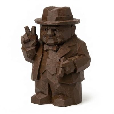 Wood Carved-Like Churchill Figurine - Unique Desk Decor for Adults – 3D Printed in Canada - 3D Printed in Canada (Black Walnut)