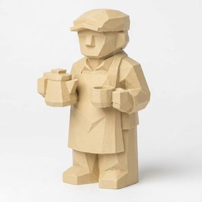 Wood Carved-Like Barista Figurine - Unique Desk Decor for Adults – 3D Printed in Canada - 3D Printed in Canada (White Oak)