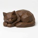 Wood Carved-Like Resting Cat Figurine in Black Walnut Finish - 3D Printed in Canada (Black Walnut)