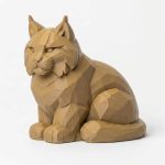Wood Carved-Like Bobcat Figurine - Unique Desk Decor for Adults 3D Printed in Canada - 3D Printed in Canada (Classic Birch)