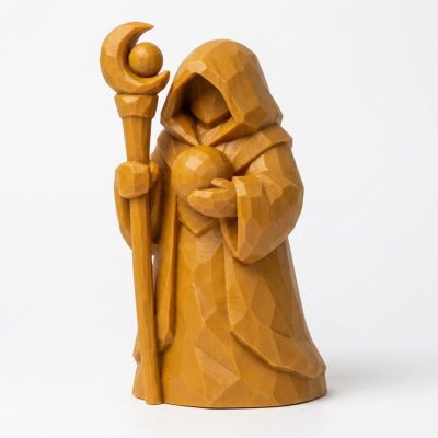 Wood Carved Astral Guide Collectible Figurine in Ochre Yellow Finish - 3D Printed in Canada (Ochre Yellow)