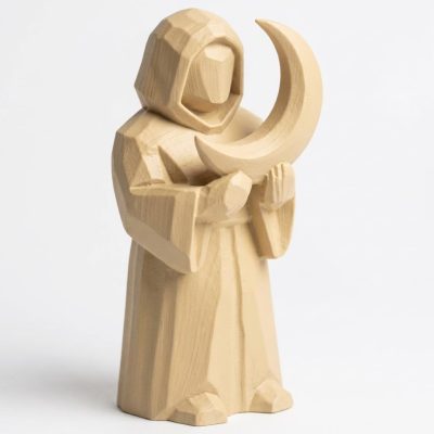 Wood Carved Lunar Guardian Figurine in White Oak Finish - 3D Printed in Canada (White Oak)