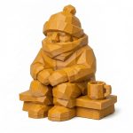 Wood Carved-Like Porch in Winter Figurine in Ochre Yellow Finish - 3D Printed in Canada (Ochre Yellow)