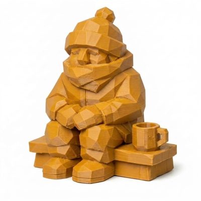 Wood Carved-Like Porch in Winter Figurine in Ochre Yellow Finish - 3D Printed in Canada (Ochre Yellow)
