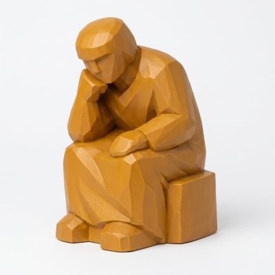 Wood Carved Contemplation Collectible Figurine in Ochre Yellow Finish - 3D Printed in Canada (Ochre Yellow)
