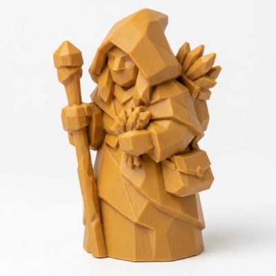 Wood Carved-Like Forest Witch Figurine in Ochre Yellow Finish - 3D Printed in Canada (Ochre Yellow)