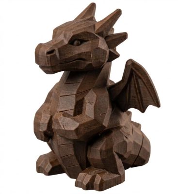 Wood Carved Dragon Figurine in Black Walnut Finish - 3D Printed in Canada (Black Walnut)