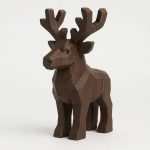 Wood Carved-Like Caribou Figurine - Unique Desk Decor for Adults – 3D Printed in Canada - 3D Printed in Canada (Black Walnut)
