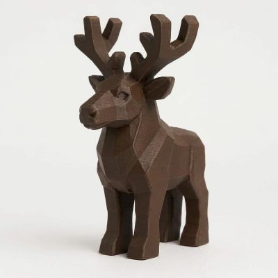 Wood Carved-Like Caribou Figurine - Unique Desk Decor for Adults – 3D Printed in Canada - 3D Printed in Canada (Black Walnut)