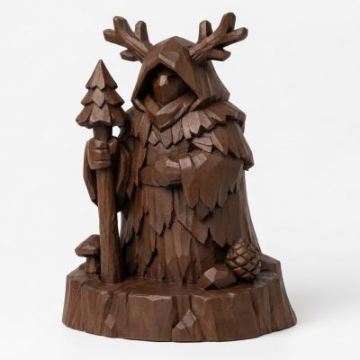 Wood Carved Edge of the Forest Collectible Figurine in Black Walnut Finish - 3D Printed in Canada (Black Walnut)