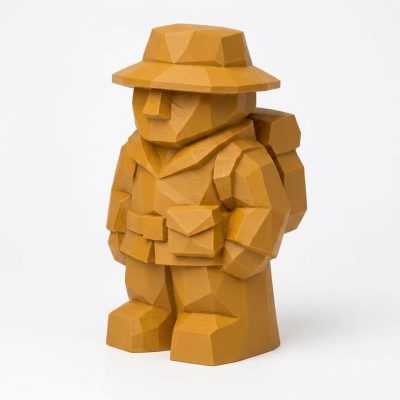 Wood Carved Explorer Collectible Figurine in Ochre Yellow Finish - 3D Printed in Canada (Ochre Yellow)
