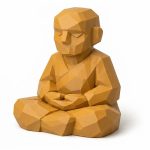 Wood Carved-Like Meditation Figurine in Ochre Yellow Finish - 3D Printed in Canada (Ochre Yellow)