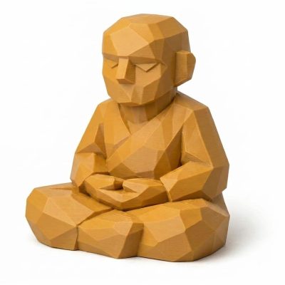 Wood Carved-Like Meditation Figurine in Ochre Yellow Finish - 3D Printed in Canada (Ochre Yellow)