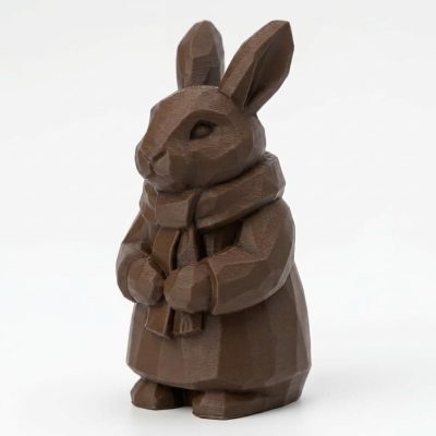 Wood Carved-Like Winter Rabbit Figurine - Unique Desk Decor for Adults – 3D Printed in Canada - 3D Printed in Canada (Black Walnut)