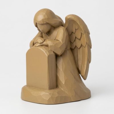 Wood Carved-Like Memorial Angel Figurine - Unique Desk Decor and Gift for Adults 3D Printed in Canada - 3D Printed in Canada (Classic Birch)