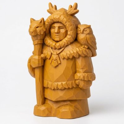 Wood Carved-Like Northern Spirit Figurine in Ochre Yellow Finish - 3D Printed in Canada (Ochre Yellow)
