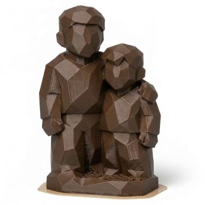 Wood Carved-Like Brothers Figurine - Unique Desk Decor for Adults – 3D Printed in Canada - 3D Printed in Canada (Black Walnut)
