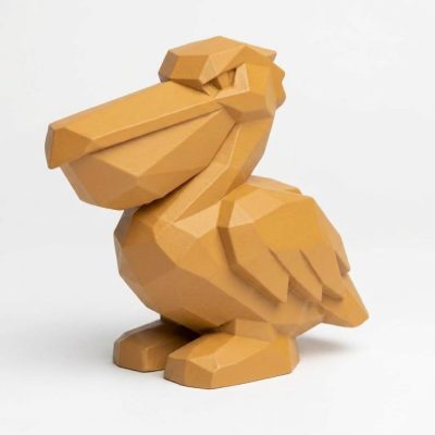 Wood Carved-Like Pelican Figurine - Unique Desk Decor for Adults – 3D Printed in Canada - 3D Printed in Canada (Ochre Yellow)