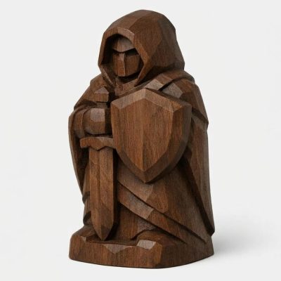 Wood Carved-Like Protector Figurine in Black Walnut Finish - 3D Printed in Canada (Black Walnut)